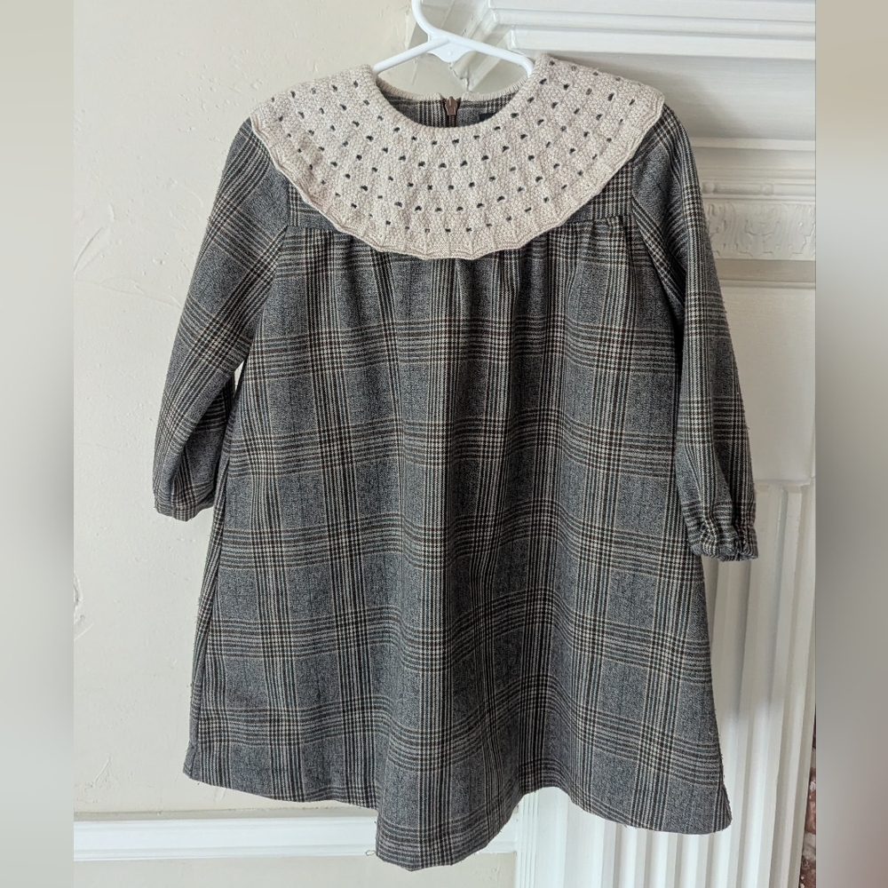 Hopscotch | Plaid Dress With Knit Crochet Collar